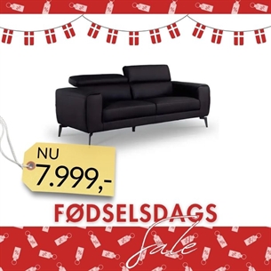 3 Pers Sofa Model Napoli - Fuld Læder - Sort - Nakkefunktioner
